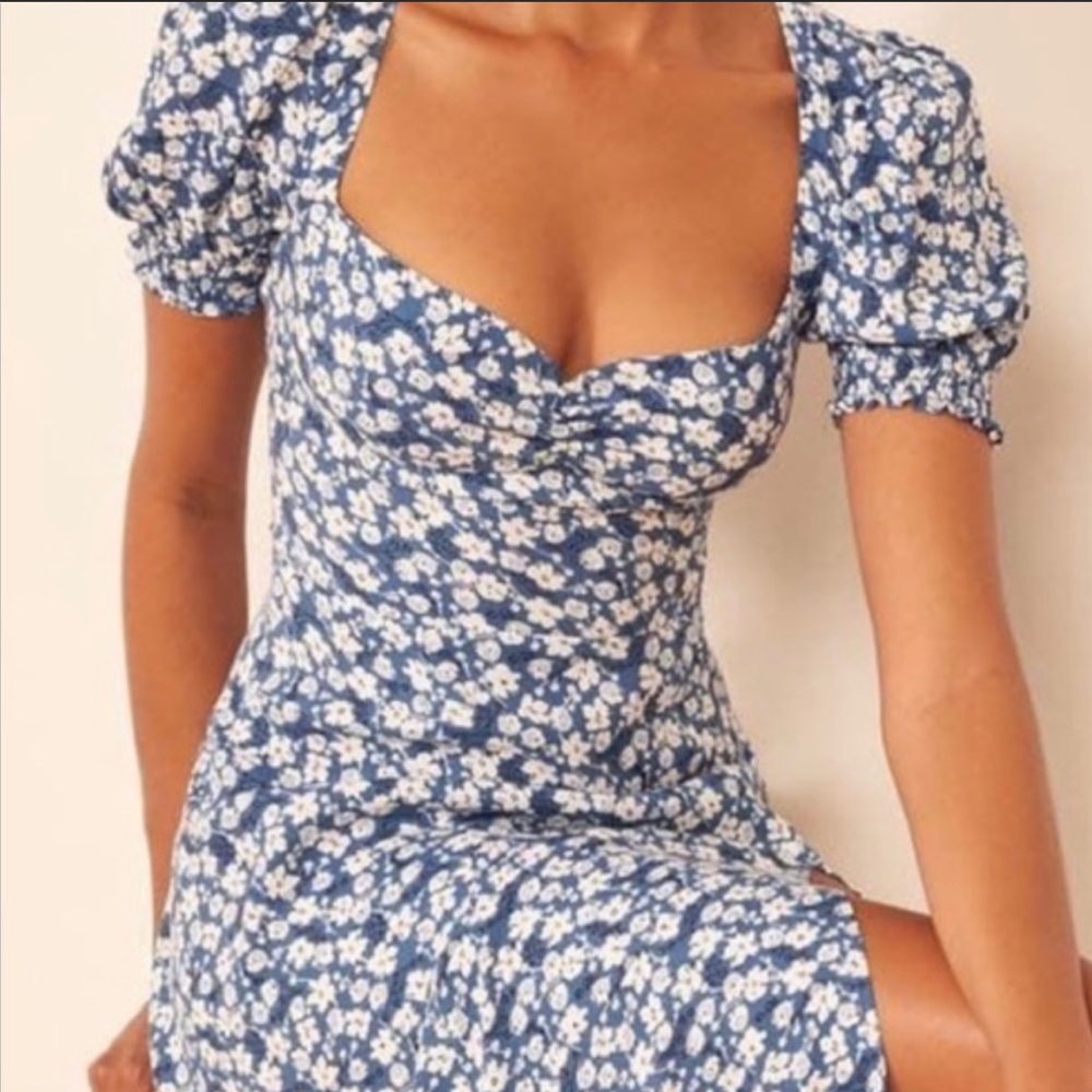Reformation Blue and White Floral Midi Dress